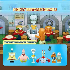 Spongebob Cartoon Krusty Krab Restaurant Building Blocks Creative Figure Model Light Bricks Desktop Decoration Toys For Kid Gift - SPINGHAR