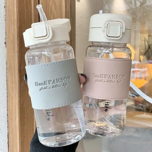 1Pc Creative Water Bottle with Straw Portable Cute Plastic Drinking Bottle Leak-proof Drinkware for Drinking Milk Coffee Tea SPINGHAR