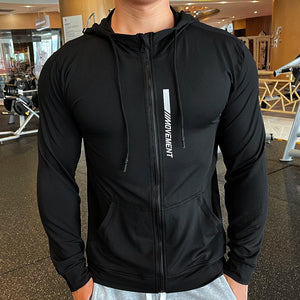 Men's Sports Hoodies Quick Dry Elastic Hooded Male Fitness Running Jackets Outdoor Gym Coats Casual Workout Sportwear Sunscreen SPINGHAR