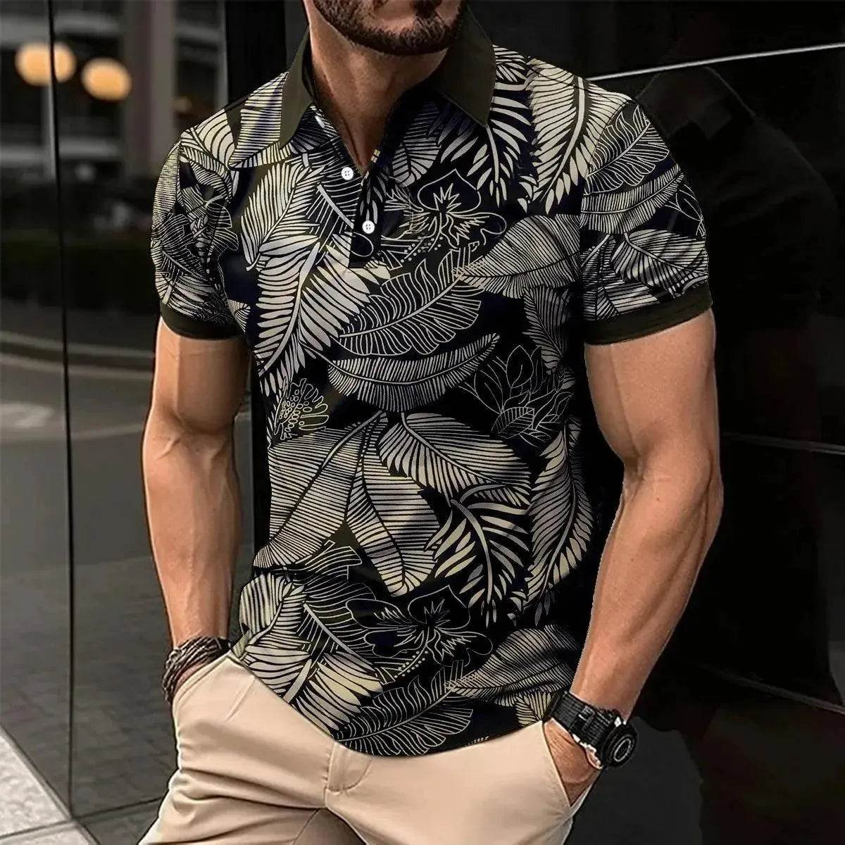 Summer Men's Short Sleeve Polo Shirt - Colorful Print Casual T-Shirt - SPINGHAR