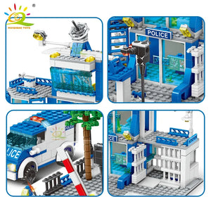 HUIQIBAO 753PCS City Police Station Building Blocks Set Boys DIY Car Figures Bricks Educational Toys For Children Adult Gift SPINGHAR