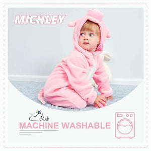 MICHLEY Halloween Gifts Pink Pig Baby Rompers Autumn Winter Clothes Costume Flannel Hooded Bodysuit Pajamas Jumpsuit For Girls - SPINGHAR