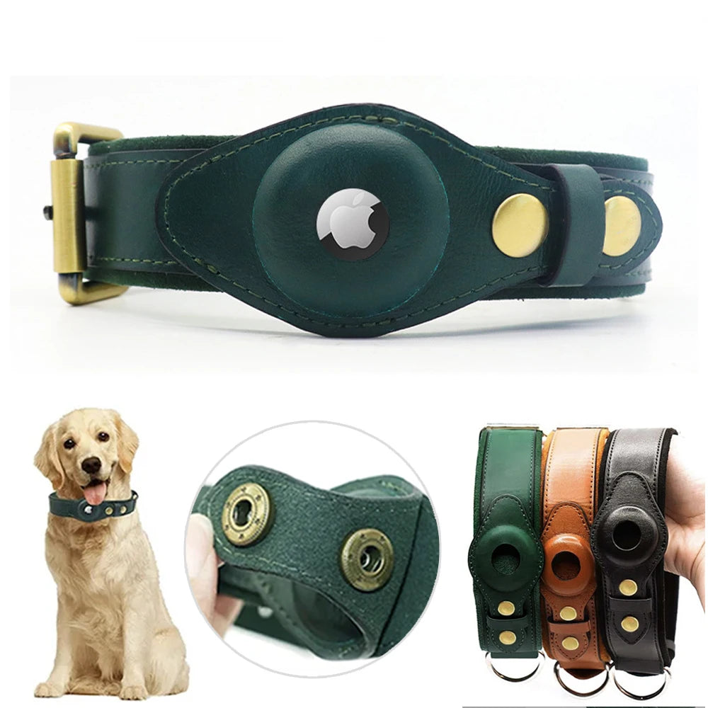 Genuine Leather Cat Collar Waterproof Training Collar for Dogs for Airtag Holder Case Pet GPS Location Tracker Puppy Accessories SPINGHAR