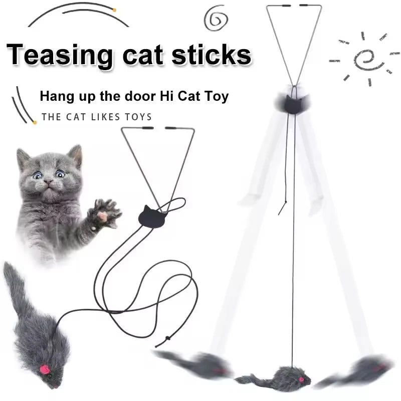 Retractable Cat Feather Toy Hanging Interactive Toys for Indoor Cats Kitten Play Chase Exercise Teaser Catnip Toys SPINGHAR