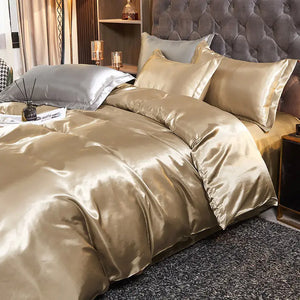 Luxury Rayon Satin Bedding Set - Duvet Cover Set in Single, Double, King Size (2/3/4 Piece Options) SPINGHAR