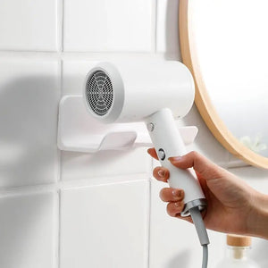 1pc Wall-Mounted Perforation-Free Hair Dryer Holder Multi-Functional Bathroom Storage Rack SPINGHAR