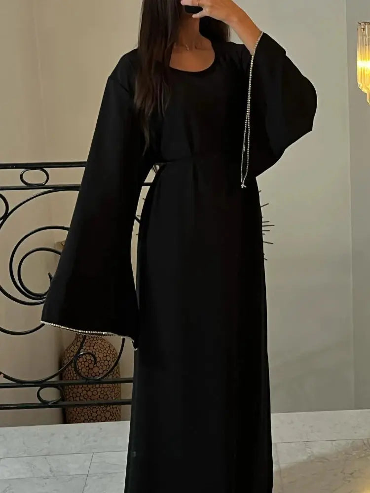 Eid Ramadan Party Dress - Muslim Abaya with Diamond Sleeves - SPINGHAR