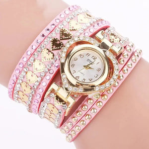 Luxury Women Heart Dial Shiny Design Quality Women Quartz Watch Fashion Rhinestone Bracelet Wrap Strap Women Watch Gifts - SPINGHAR