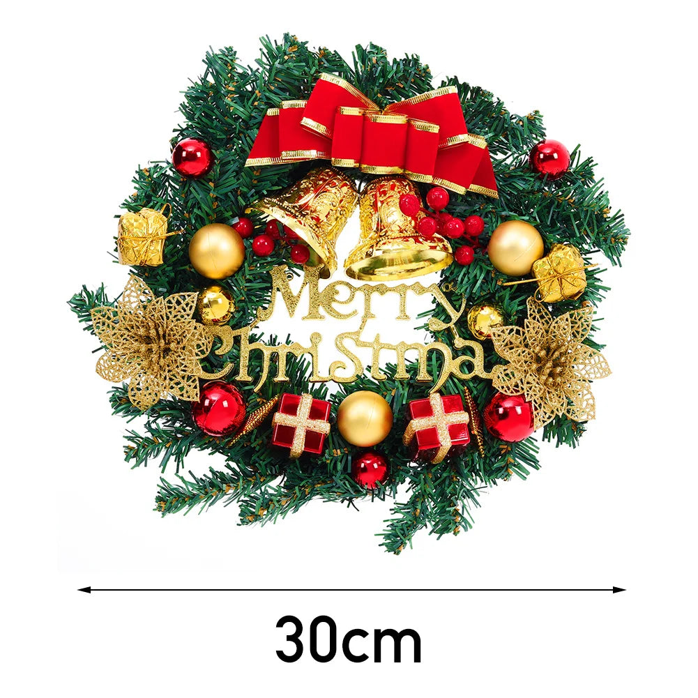 30cm Christmas Artificial Wreath with Xmas Bells Bow Knots SPINGHAR