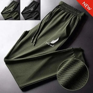 Men's Summer Ice Silk Pants Mesh Breathable Casual Thin Quick Dry Pants Loose Elastic Beam Feet Pants Sports Fitness Trousers - SPINGHAR