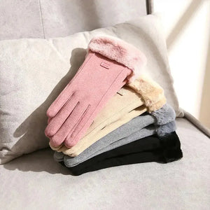 Cute Furry Warm Gloves for Women: Autumn Winter Full Finger Mittens for Outdoor Sports SPINGHAR