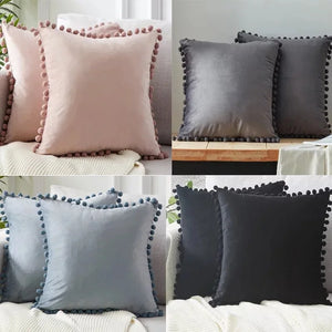 Soft Velvet Cushion Cover with Ball for Home Decor SPINGHAR