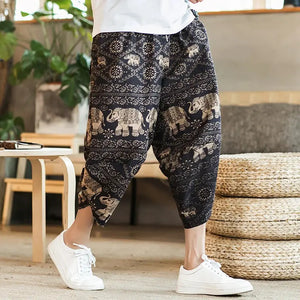 Harajuku Summer Loose Calf-Length Pants for Men | Wide Leg Cotton Linen Baggy Trousers - SPINGHAR