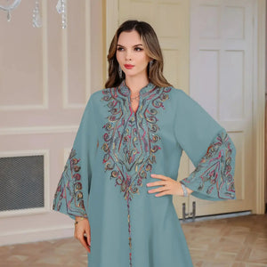 High-End Embroidered Muslim Robe for Ladies - New Style Long Dress for Pakistan & Middle East - SPINGHAR