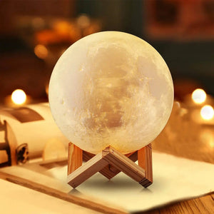 8cm Moon Lamp LED Night Light Battery Powered With Stand Starry Lamp Bedroom Decor Night Lights Kids Gift Moon Lamp - SPINGHAR