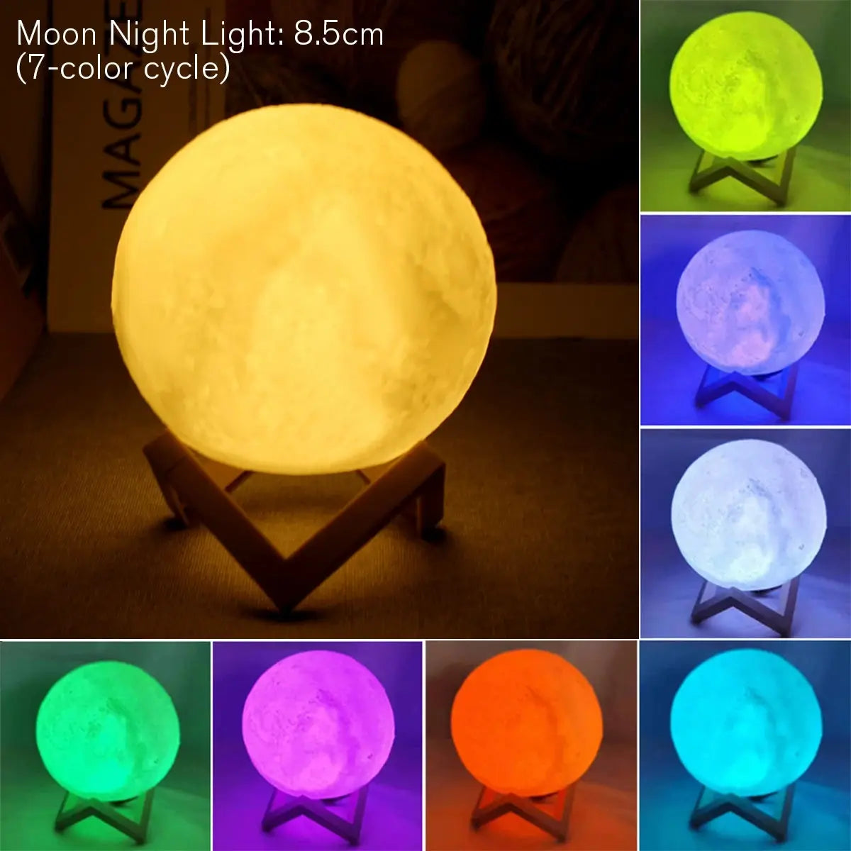 8cm Moon Lamp LED Night Light Battery Powered With Stand Starry Lamp Bedroom Decor Night Lights Kids Gift Moon Lamp - SPINGHAR