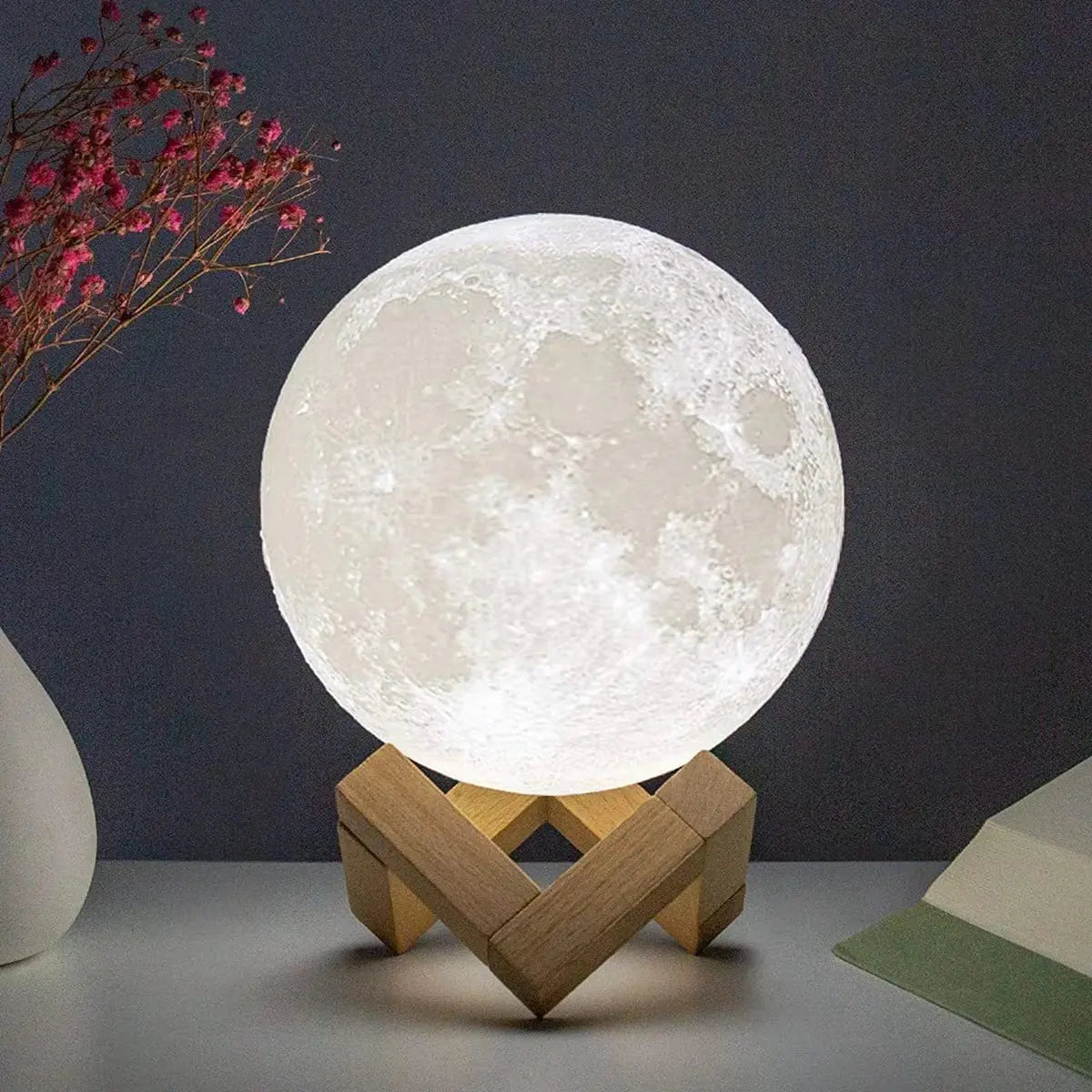 8cm Moon Lamp LED Night Light Battery Powered With Stand Starry Lamp Bedroom Decor Night Lights Kids Gift Moon Lamp - SPINGHAR