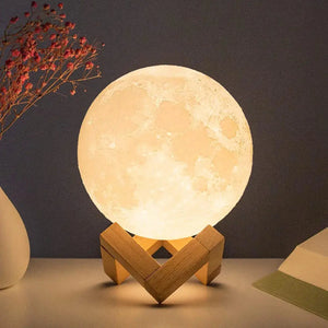 8cm Moon Lamp LED Night Light Battery Powered With Stand Starry Lamp Bedroom Decor Night Lights Kids Gift Moon Lamp - SPINGHAR