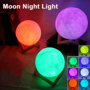 8cm Moon Lamp LED Night Light Battery Powered With Stand Starry Lamp Bedroom Decor Night Lights Kids Gift Moon Lamp - SPINGHAR